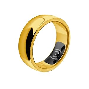 Blood Pressure Smart Ring Health for Men Women Blood Oxygen, Sleep, Heart Rate, Pedometer, Body Temperature Waterproof Wireless Charge Compartment Compatible with iOS and Android APP (Gold, 17mm)