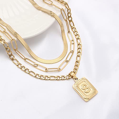 Joycuff Layered Initial D Necklace For Women Teen Girls Dainty Paperclip Snake Choker 18K Gold Filled Stainless Steel Figaro Chain Necklace With Square Letter Pendant #TOP5