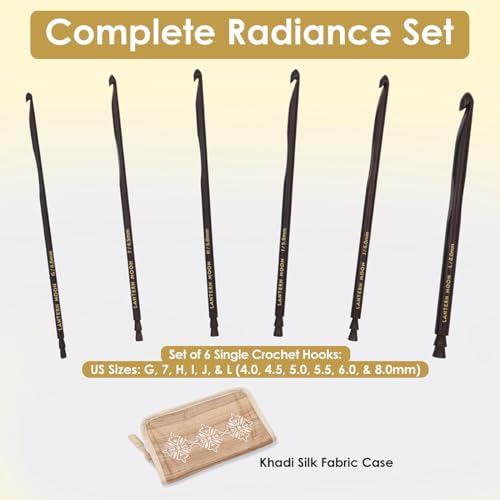 Image of Lantern Moon Radiance Ebony Wood Single Ended Crochet Hook Set - 6 Sizes G-L (4mm-8mm)