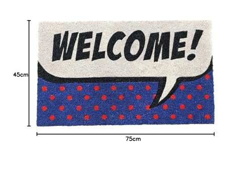 Image of Onlymat inchWelcome with Polka Dots Coir Doormat, Anti-Slip PVC Backing, Rectangular (75x45cm), Multicolor - for Entryway, Outdoor, Home, Floor, Door, Hall & Living Room Use