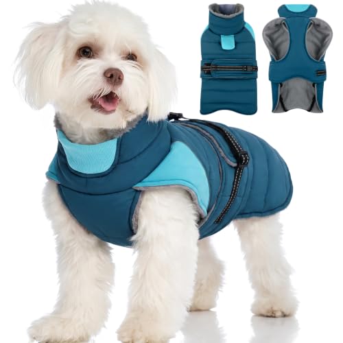Image of MIGOHI Small Dog Coat, Waterproof Dog Winter Jacket Fur Collar, Teal, XS