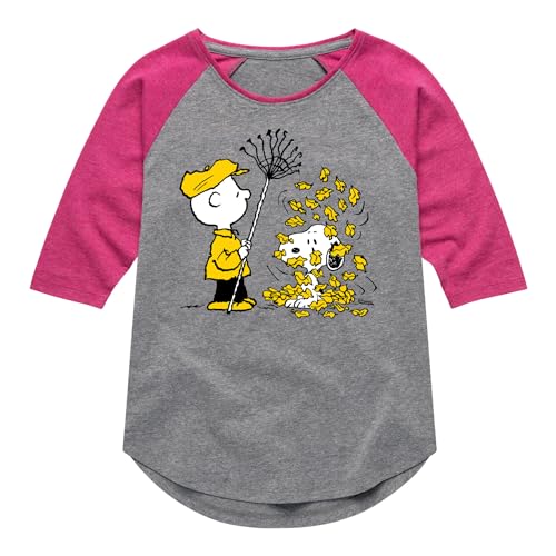 HYBRID APPAREL - Peanuts - Charlie Brown Snoopy Fall Leaves - Toddler & Youth Girls Raglan Graphic T-Shirt