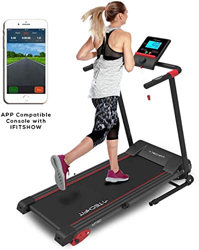 TechFit MT90 Cinta de Correr Motorizada Eléctrica Plegable, 2.5 HP, 1000x360 mm de Superficie para Correr, Filtro EMC, Soporte para Tableta, Bluetooth