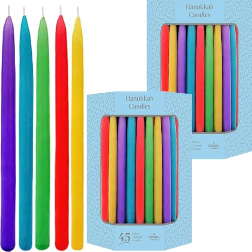 Muted Rainbow Hanukkah Menorah Deluxe Tapered Candles for All 8 Nights of Chanukah (10-Pack)