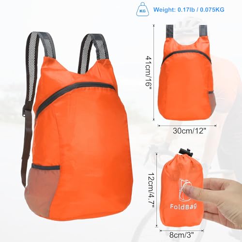Mochila ligera plegable deportiva 15L-20L naranja miniatura 2