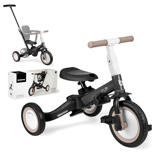 KikkaBoo Tricycle Bébé Évolutif 5 en 1 Flip, Vélo Enfant 1 à 5 Ans Convertible en Draisienne avec Siège et Guidon Réglables, Noir
