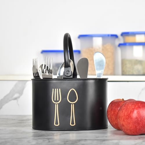 Image of Metal Spoon Stand for kitchen Steel | Cutlery Holder | Spoon Holder | Cutlery stand | Spoon organiser for kitchen - 12 months warranty (Black)