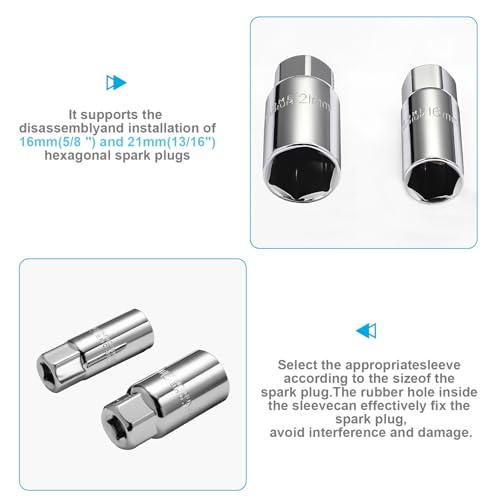 image for pwkauka 3Pcs Spark Plug Socket Wrench Set T-Handle, Universal 5/8