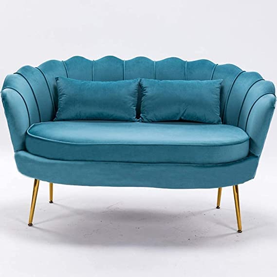 Image of Living Room Vintage Velvet Fabric Tub Armchairs with Metal Leg Armrests Lounge Comfortable Royal & Luxury (Light Blue, 2 Seater)