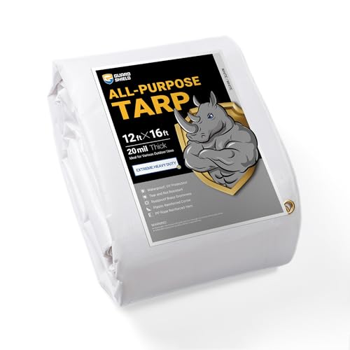 GUARD SHIELD Extreme Heavy Duty White Poly Tarp 12x16 Feet Cover Waterproof Tarps 20mil Thick UV and Tear Resistant Tarpaulin