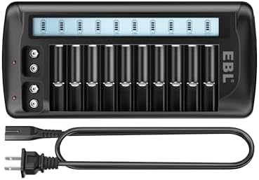EBL 12-Bay LCD Battery Charger for AA, AAA and 9V Rechargeable Batteries