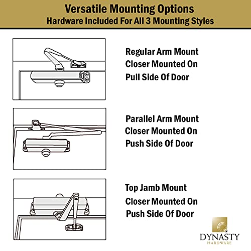 Dynasty Hardware Door Closer, Grade 1 Heavy Duty Commercial Hydraulic Closer, Self-Closing, Adjustable Spring Size 1-4, ADA Compliant, Surface Mount, Sprayed Aluminum, Series 1614 by Dynasty Hardware - Image 5