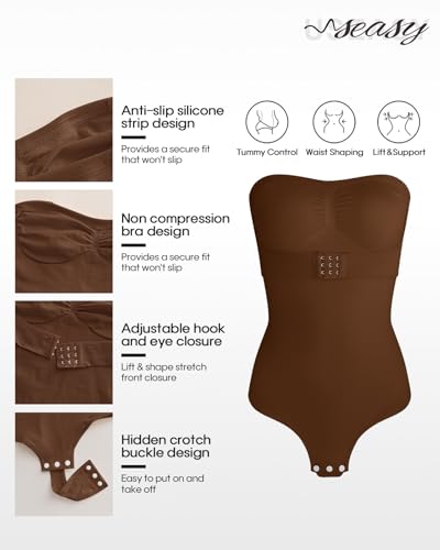 Image of Strapless Faja Bodysuit Shapewear Thong Body shaper for Women Under Dress Strapless Shapewear Tummy Control