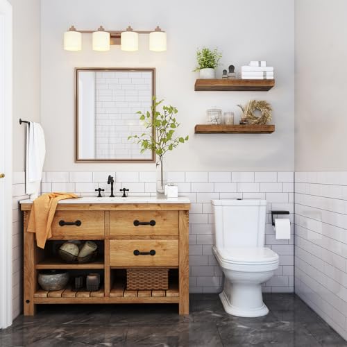 Image of QEEIG Floating Shelves for Wall Bathroom Shelf Bedroom Kitchen Living Room Farmhouse Small Book Shelf 16 inch Set of 2, Brown (015-BN2)