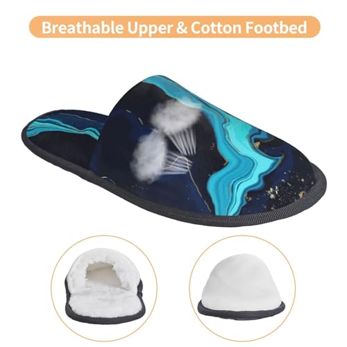 Blue Marble And Gold Print House Slippers For Women And Men,Soft Slippers With Memory Foam,Non-Slip Indoor Home Shoes3