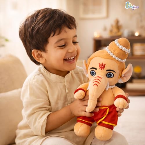 Image of Baby Lord Ganesha| Kids Soft Plush Stuff Toy | Gift for Boys, Girls, Infants, Toddlers, Babies - Kids Educational Learning | 25 x 20 x 4 cm