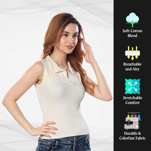 Image of TRASA Women's Sleeveless Rib Knitted Cotton Racer Back Tank Tops Collared Neck Crop Tank Tops - Available Sizes -XS, S, M,L,XL,2XL