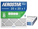 Aerostar 20x20x1 MERV 8 Air Filter, 4 Count, ACTUAL SIZE (19.75 x 19.75 x 0.75), HVAC, Air Conditioning & Furnace Filter Captures Dust, Lint & Pollen (MPR 600 / FPR 5), Made in USA