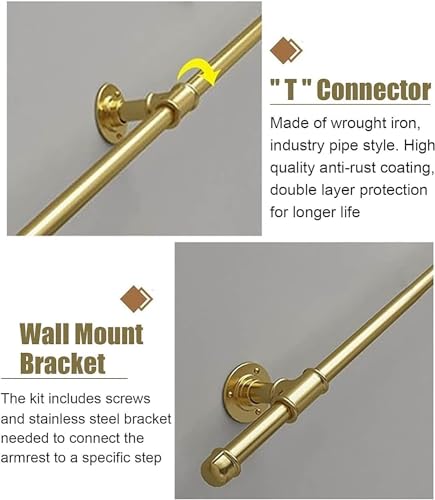 Main courante d'escalier dorée kit 400cm solide en métal durable