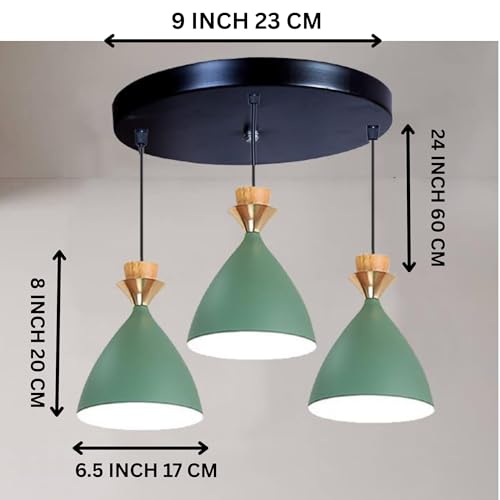 Image of Triple Dome Green Aluminium Hanging Pendant Light - Modern Antique Ceiling Lamp, Adjustable Drop, E-27 Holder, Bulb is not Included. 3 Light Cluster Set