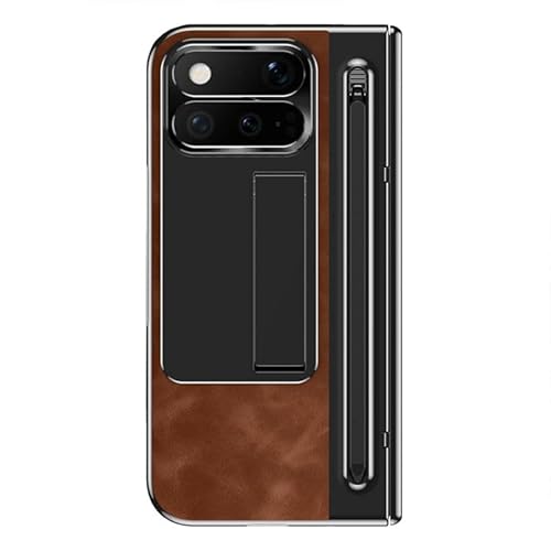 CYBERGARAGE�EFor Pixel 11 Pro Fold �P�[�X �ϏՌ� �J�o�[ �����K���X+�v���X�`�b�N �O�ʋ����K���X �w��PU���U�[ �X�^���h�@�\ �y���z���_�[�t�� �y���t�� �ی�P�[�X(�u���E��)