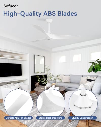 Image of Sofucor 52 In Smart Ceiling Fan No Light & Plastic Blade for Indoor Outdoor