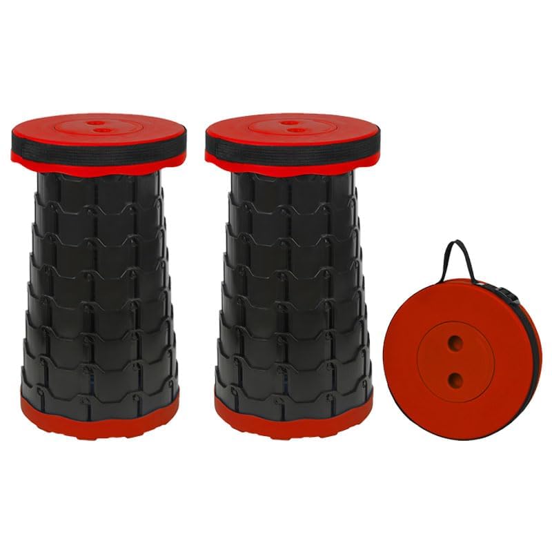 NEUEFAMI Portable 2 Pack Collapsible Stool Retractable Foldable Chair Outdoor Lightweight for Fishing Hiking Trips BBQ Red 2 Pack