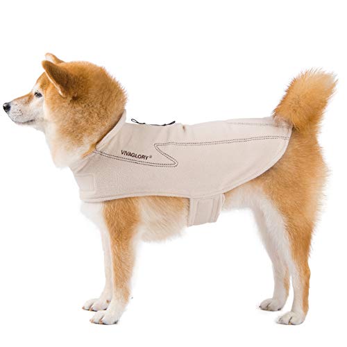 VIVAGLORY Cozywrap Wintermantel Hund, Hundejacke mit Geschirr Öffnung, Fleecejacke Hund Hundejacke, Reflektierend & Verstellbar Fleece Softshell, M, Beige