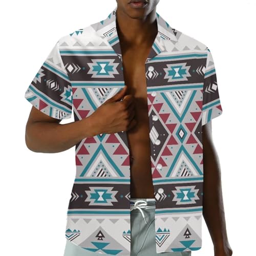 Mens Casual Short Sleeve Button Down Shirts Regular Fit Western Aztec Print Hawaiian Shirt for Men3