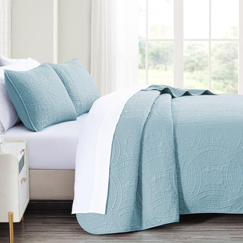 akkialla Twin Quilt Bedding Set,Sky Blue Ultrasonic Quilt Set,Lightweight Soft Bedspread Coverlet,Modern Style Coin Pattern Bed Cover for All Seasons,2 Piece(1 Quilt,1 Pillow Sham) by akkialla - Used condition - Image 4