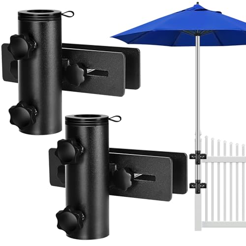 Lalafancy Umbrella Base for Deck Railing, Adjustable Deck Umbrella Mount Bracket Patio Umbrella Holder Outdoor Umbrella Stand Clamp Clip on Fences, Courtyard, Balcony, Porch