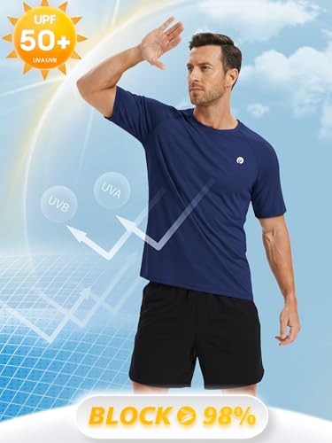 Image of PINSPARK Workout Shirts for Men UPF 50+ Quick Dry Athletic Gym Tee Shirts Mens Short Sleeve Running Cooling Swimming T-Shirt