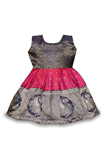 Image of South Indian Traditional Pattu Pavadai Jacquard Frock Dress for Baby Girls