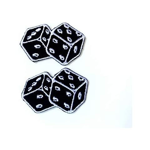 TH Small Size Set 2 pcs. Mini Dice Black Color Cute Logo Embroidered Sew on Iron on Patch for Backpacks Jeans Jackets Clothing etc. Cover