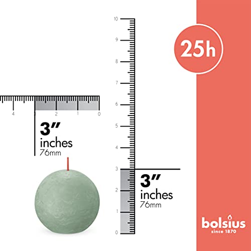 Bolsius 3 Pack Sage Green Rustic Ball Pillar Candles - 3 Inch - Premium European Quality - Natural Eco-Friendly Plant-Based Wax - Unscented Dripless Smokeless 25 Hour Party Décor And Wedding Candles #TOP1
