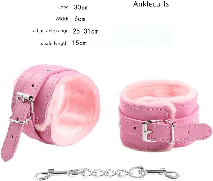 Fluffy Fuzzy Handcuff Bracelet - Leather Pink Fleece Fuzzy Handcuffs (Chained Ankles and Wrists) Set Sex Hand Cuff Set for Spice up The Bedroom for Couples for Adults with Safety Release Sweater SE33
