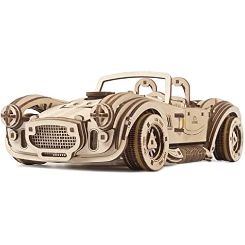 UGEARS Drift Cobra Racing Car Puzzle - Wooden 3D Puzzles for Adults Model Car Kit with Powerful Spring Motor - Retro Racing Car Model Building Kits Adult Puzzles - DIY Miniature Kit - 370 Pcs Cover