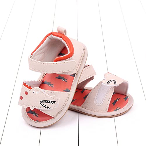 Summer Kids Infant Toddler Shoes Boys Girls Sandals Open Toe Breathable Hook Loop Comfortable Cartoon Animal Pattern Boys Shoes (Beige, 4 Infant)4