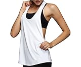 Shawhuaa Womens Basic Loose Low V Neck Racerback Sport Tank Top (Small, White)