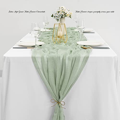 12 Pack Sage Green Cheesecloth Table Runner 10Ft Boho Gauze Cheese Cloth Table Runner Boho Rustic Decorations For Wedding Reception Bridal Shower Baby Shower Party Table Decorations #TOP4