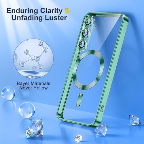 Image of VONZEE Clear Logo Electroplating Transparent Case For Samsung Galaxy A26 5G, Magnetic Plating Electroplate Tpu Case Cover, Individual Camera Protection For Each Lens- Green