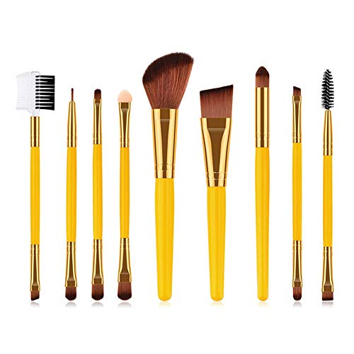 Preisvergleich Produktbild JoyRolly 9Pcs Foundation Brush Lidschatten Blending Crease Augenbrauenbürste Kosmetische Make-up Pinsel Set Nylon Haarbürsten Holzgriff Gelb Yellow