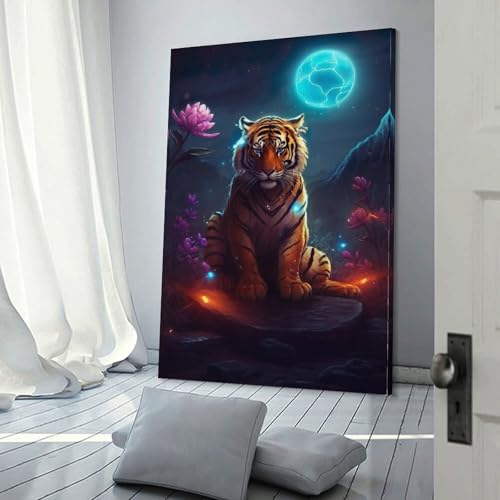Toile tigre mystique sur Mars POLIUAWS pour déco chambre et bain 30x45cm