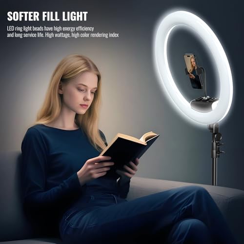 Image of Large Ring Light with Stand, 19 inch Ring Light Tripod for iPhone, Professional Led Ringlight for Live Streaming, Barber, Makeup, YouTube, Tiktok, White