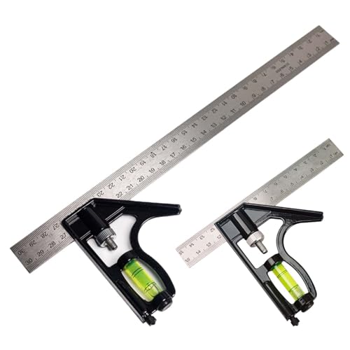 Square Carpentry Metal Set, 2 Pcs Set Square 300mm&150mm Combination Square Carpentry Tools Adjustable Combination Try Square Tool with Spirit Level & Marking Needle for Woodworking Engineer Carpenter