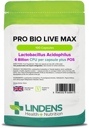 Lindens Pro Bio Live Max 6 Billion CFU Capsules - 100 Pack - Contributes to a Healthy Gut and Supports Digestion - Probiotic Vegetarian Capsules - UK Manufacturer, Letterbox Friendly
