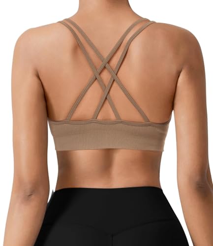 Image of VEQKING Seamless V-Neck Cross Back Women Sports Bra for Small Chest, 3 Pack | Made for A-C Cups, Spaghetti Straps, Removable Padded, Comfort Wireless for Low Impact Workout: Yoga, Lounging & Daily Wear