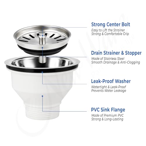 Image of NEW WARE CP SS-PVC 3 Inch Sink Coupling with Stainless Steel Sink Drainer Strainer, Vegetable Waste Sewer Head, Wash Basin Drain Outlet Cup, Leak Proof Waste Sink Coupling for Kitchen & Bathroom,