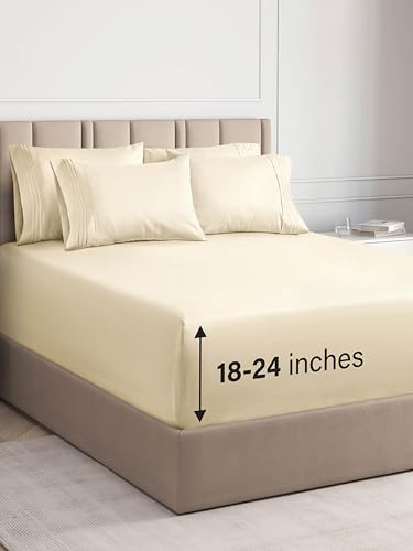 Extra Deep King Sheet Set - 6 Piece Breathable & Cooling Sheets - Hotel Luxury Bed Sheets Set - Easy Fit - Soft, Wrinkle Free & Comfy Sheets Set - Off White Sheet Set w/Extra Deep Pockets