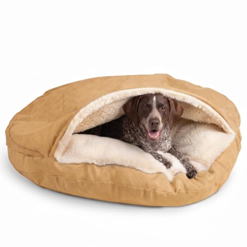 Image of Snoozer Cozy Cave Dog Bed, Round Covered Dog Bed, Camel (XL)